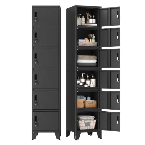 Image of PAOFIN 71 inch Tall Narrow Storage Lock Cabinet | Metal Filing Cabinets with 6 Locker Drawers for Home Office, Bathroom, Living Room, Dinning Room (Black)