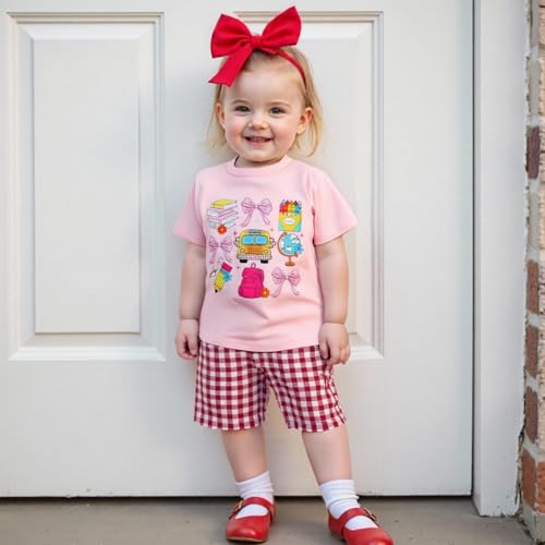 Kids Toddler Girl Back to School Shirt Cute Print First Day of School Tee Shirt Kindergarten Preschool Tops3