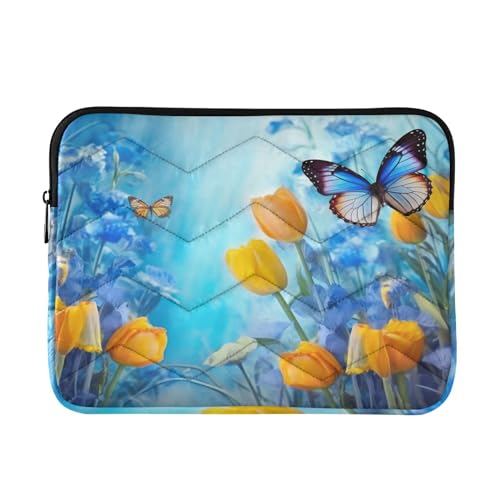 Funda para laptop 13-14 pulgadas azul con mariposas impermeable