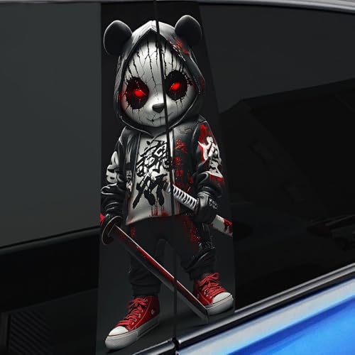 Image of Halloween Cars Body Horror Sticker, Classic Horror Movie Characters Peeking Decal Michae Waterproof Scary Vinyl Stickers for Bumper Car Decals 11in*18.89in (Serious Panda Killer)