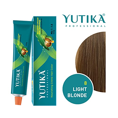 Image of YUTHIKA Professional Creme Hair Colour Light Blonde (Shade 8.0) 100g | Permanent Hair Colour & Dye | Salon-Grade Lightening | Silky, Shiny & Long Lasting | For Women & Men | All Hair Types