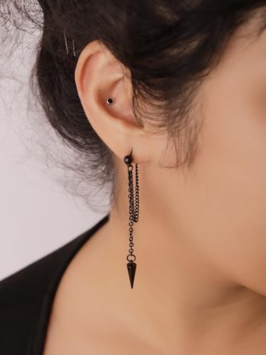 Sacina Black Spike Stud Earrings, Chain Grunge Earrings, Punk Emo Jewelry, Gothic Christmas Jewelry Gift For Women2