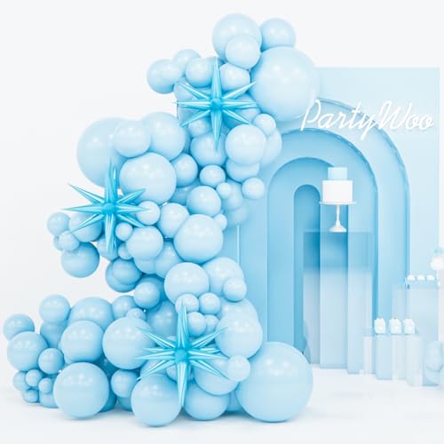 Image of PartyWoo Light Blue Star Balloons 110pcs Different Sizes 18 12 10 5 Inch Pack 22 Inch Light Blue Spike Star Explosion Foil Mylar Balloon Arch Kit for Birthda Party Decorations Blue-Q13