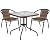 Flash Furniture Lila 3-Piece 28" Square Indoor/Outdoor Patio Table and Chairs Set, Glass Metal Bistro Table and 2 Stacking Rattan Chairs, Brown