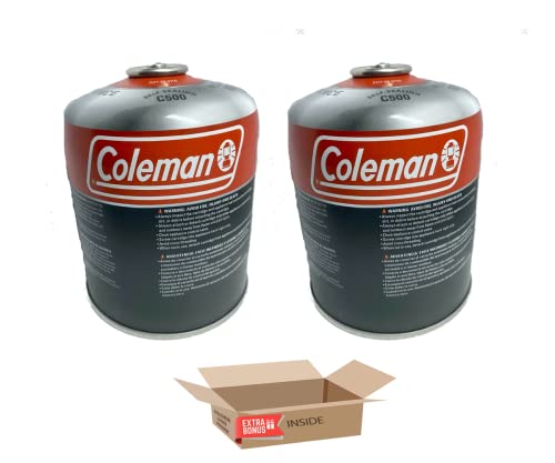 2 Pack Coleman C500 Butane/Propane Mix Fuel 15.5oz / 440G Camping Stove Replacement Fuel with Golden Lion Bonus