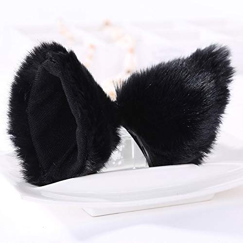 ouying1418 Ear Hair Clip Anime Cosplay Party Cat's Ears Hairpins Long Fur Headdress,Black