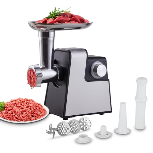 Picadora eléctrica de carne de 750 W Picadora eléctrica, 3 en 1 Picadora de carne de acero inoxidable y Kubbe y tubos de llenado de salchichas, Picadora eléctrica de carne para verduras Sauciss (A)
