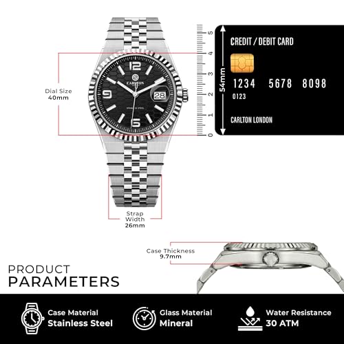 Image of Carlton London Rover Men Analog Watch, Round Dial, Stainless Steel Strap, Quartz Movement, 40 mm Case, Premium Wide Strap Design, 30M Water Resistant, Casual Formal Wear