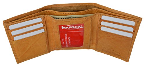 MARSHAL New Genuine Leather Tri-fold Mens Wallet Tan #55