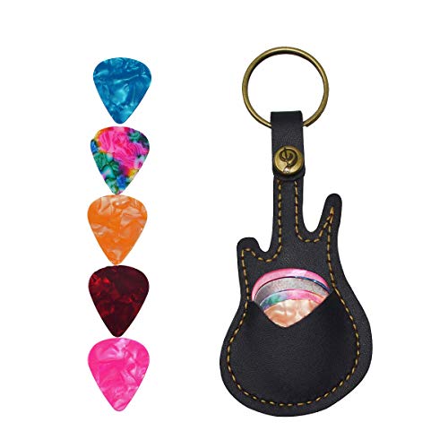 Étui en cuir pour médiators de guitare avec porte-clés, sac pour médiators de guitare avec 5 médiators (noir) - Les Beatles, Paul McCartney, John Lennon, RIngo Starr, George Harrison Étui en cuir pour médiators de guitare avec porte-clés, sac pour médiators de guitare avec 5 médiators (noir) – Image 3