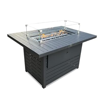 Erotr Rectangle Propane Fire Pit Table: 43'' Patio Gas Fire Table 50000 BTU - Rustproof Aluminum Tabletop Firepit Wind Guard Glass Beads - Outdoor Heating for Dining Party Garden Deck - Dark Gray