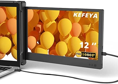 KEFEYA Laptop Screen Extender, Portable Monitor for Laptop 12" Full HD IPS Display, Dual Monitor Extender Compatible with 13-16 Inch Windows, Chrome & Mac