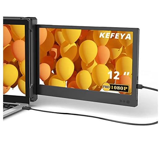 Moniteur Portable pour Ordinateur, KEFEYA 12'' FHD IPS Attachable Dual Laptop Screen Extender avec HDMI/Type-C/USB-A Plug and Play Laptop Monitor, Compatible avec 13''-16.5'' Windows, Mac, Switch etc.
