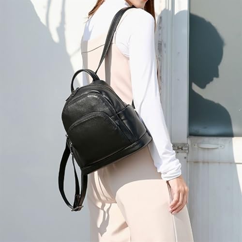 Casual Daypack Women's Fashion Backpacks Genuine Leather Handbags Travel Bags Business Laptop Bags Briefcases (Color : Black, Size : Large)2