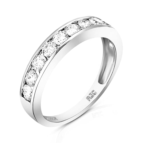 1 carat (ctw) Diamond Wedding Anniversary Band for Women, Half Eternity Round Diamond Engagement Ring 14K White Gold Channel Set 1 cttw, Size 4.5-102
