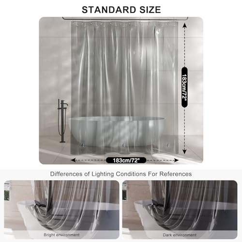 Image of AmazerBath Shower Curtain Liner, 100% EVA Luxury Soft Clear Grey Heavy Duty Shower Curtain and Liner 2-in-1, 72x72 Plastic Weighted Bathroom Shower Curtain, 12 Rustproof Grommets & Heavyweight Stones