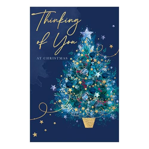 Words 'n' Wishes Thinking Of You At Christmas Christmas Tree Christmas Card, Multi Coloured, 20.3 x 13.4 cms