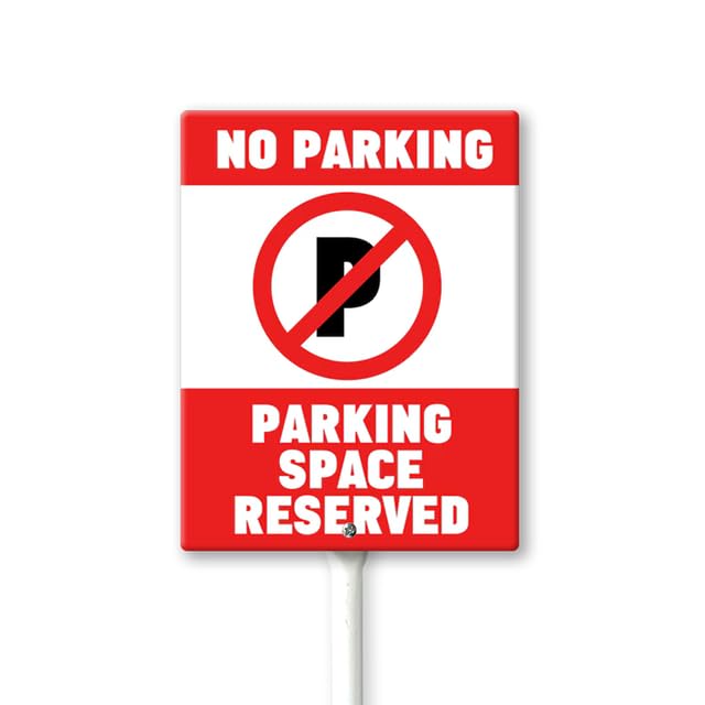 Geroclonup No Parking Sign with Metal Stakes, No Parking Space Reserved Sign, 4.6"×6" Aluminum Sign, Fade Resistant/Waterproof, Including Screws, Easy to Install, Outdoor Use