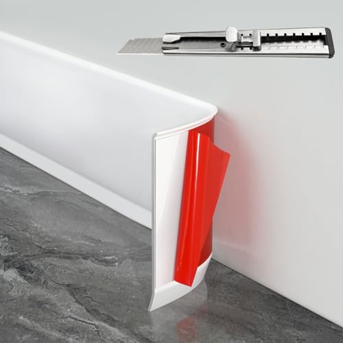 FCSOTSPS Baseboard Trim,4 Inch(W) x 20 Feet(L) Flexible Baseboard Molding Trim,Self Adhesive Vinyl Baseboard Cove Base, Peel and Stick Wall Base Boards with 1 PCS Utility Knife,White