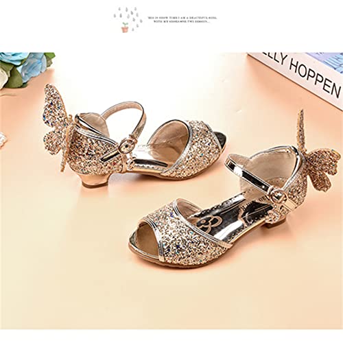 OMEARK Girls Glitter Shoes Sparkly Low Heel Princess Wedding Party Shoes Round Peep Toe Dress Pump Shoes for Kids Toddler with Rhinestone Back Butterfly4