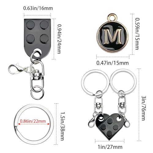 Image of Matching Keychain,Matching Gifts Set with 26 Alphabet Letters and Message Card,Personalized Keychains for Boyfriend, Valentine's Heart Brick Keychain Set - Personalized Alphabet Matchings Couple Gift