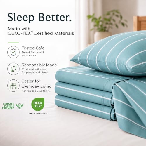 Image of Queen Size Striped Sheets, Deep Pocket Soft & Cooling Bed Sheet Set, 4PC