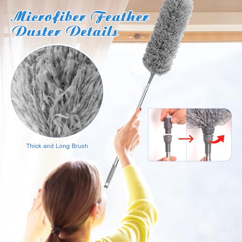 Image of COITEK Cobweb Duster with Extension Pole 96 inch Telescoping, 5PCS Microfiber Feather Duster for Cleaning Ceiling, Fan, Furniture, Washable
