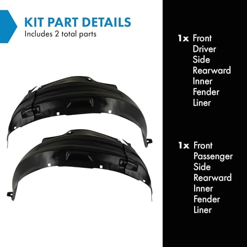 Image of TRQ Front Driver and Passenger Side Rearward Inner Fender Liner Set Compatible with 2008-2022 Toyota Sequoia without Cold Weather Package 2007-2013 Tundra