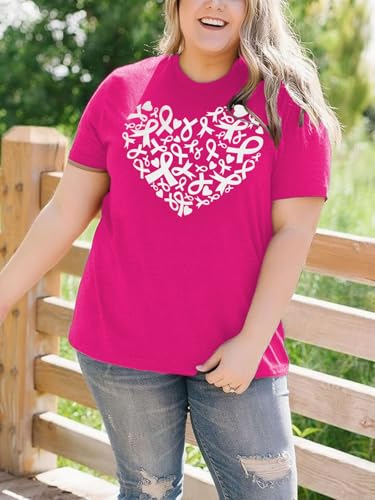 Plus Size Women's Breast Cancer Shirts Pink Ribbon Breast Cancer Awareness T-Shirts Spread The Hope Short Sleeved Top2