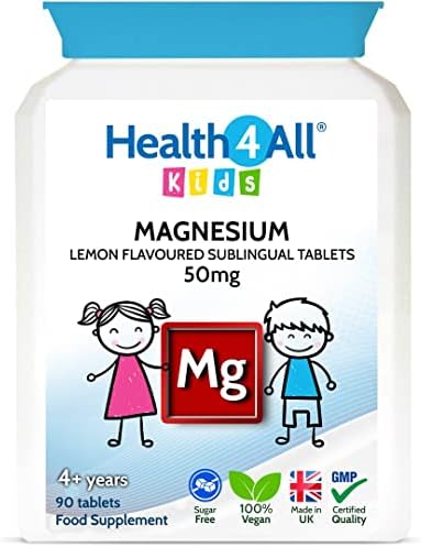 Kids Magnesium Sublingual 90 Tablets (V) for Anxiety, Sleep, Ticks. Vegan Chewable Magnesium Citrate for Children. Made in The UK by Health4All