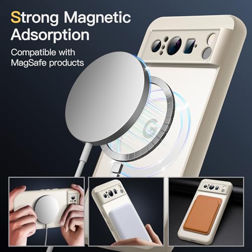 Image of JETech Magnetic Cover Case for Google Pixel 8 Pro 6.7-Inch 2023, Compatible with MagSafe, Translucent Matte Back Shockproof Phone Cover (Porcelain)