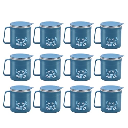 Image of ATTRO Happy Mug Set of 12-Comes with Double Wall Inner Stainless Still & Lid Stylish Cup Ideal for Hot Coffee, Tea - 300ml-Blue