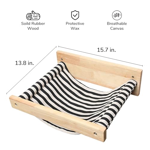 FUKUMARU Hammock Wall Mounted Cat Beds and Perches, Wooden Kitten Walls Furniture, Stable Cats Shelves for Sleeping, Playing, Climbing, and Lounging, Black Stripe