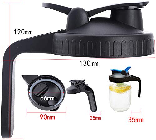 4 Pack Mason Jar Lids,Mason Jar Pour Spout Lid Leak-Proof Airtight Seal -Wide Mouth， Lids With Handle Reusable Black (Jar Not Included Lid With Handle (Black)) #TOP5