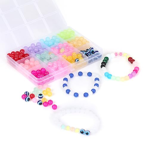 Image of Ambitieux DIY Bracelet Making Kit for Girls - 12 Types Colorful Beads with Charms, Elastic Thread, Earrings, Clasps & Rings - Jewellery Craft Kit for Kids, Birthday Return Gift, Rakhi Special Set for 2 3 4 5 6 7 8 9 10 years (Glass Jelly)