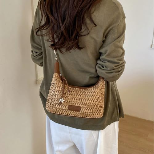 Image of Woven Leather Tote Bag For Women Crossbody Shoulder Bag Large Hobo Handbags Vegan Female Bag Vegetable Basket