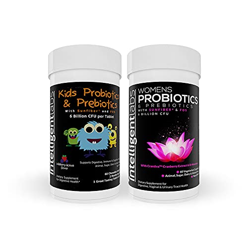 Intelligent Labs 2-In-1 Bundle Of Kids’ Probiotics With Sunfiber And Fos + Women’s Probiotics (Uti Formula With Cranberry & D-Mannose), No Refrigeration Required, 2 Months Supply Per Bottle #TOP20