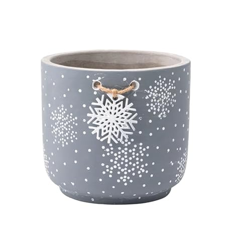 Napco Design de floco de neve - Vaso suspenso de cimento cinza e branco 12 x 12 cm
