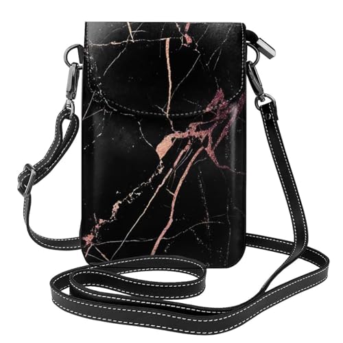 Petit portefeuille pour téléphone portable avec bandoulière marbre noir or rose