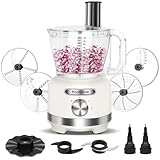 Homtone 16 Cups Food Processor Large, 9 Functions 7 Blades for Shredding, Slicing, Making French Fries, Chopping Meat, Kneading Dough & Emulsifying (White, 16Cup)