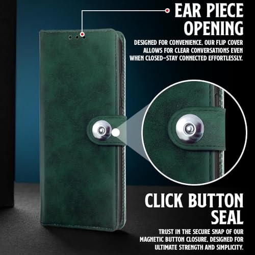 Image of WOW IMAGINE Shock Proof Flip Cover Back Case for Samsung Galaxy M17 5G | A17 5G | F17 5G (Magnetic Button Flip Case | Wallet Pockets & Stand | Leather Finish | Forest Green)