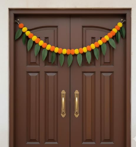 Image of Divyakosh Mango Leaves Toran for Main Door - 1 Pc ; Size 40 Inch Artificial Marigold & Mango Leaf Bandhanwar for Entrance, Door Hanging Toran for Home Decor, Pooja Room & Diwali Decoration Items