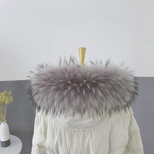 GORGECRAFT 81 * 12cm Faux Fur Collar Scarf Detachable Faux Fur Hood Trim Replacement Gray Hood Trim Neck Warmer Shawl Furry Fluffy Fuzz Craft Sewing Stripe for Winter Coat Jacket Parka Christmas4