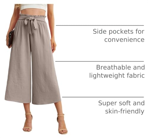 Image of IWOLLENCE Women Flowy Loose Wide Leg Pant Summer Beach Casual Trousers high Waist Adjustable Knot Business Work Casual Pants