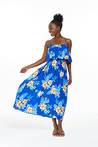 Image of Matchable Family Hawaiian Luau Men Women Girl Boy Clothes in Hibiscus Blue