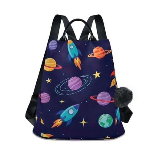 Mochila Rockets para mujer colorida antirrobo bolso de viaje mediano con pompón