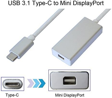 USB 3.1 Type C to Mini DisplayPort/Mini DP Adapter Cable With Aluminium Case Support 4K UHD for MacBook Pro 2016,Galaxy S8(No Support MacBook Pro 2017 and Thunderbolt Interface's Monitor),Silver