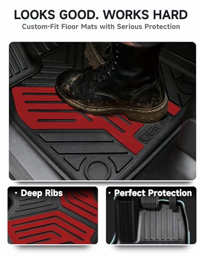 Image of Premium Color TPE Floor Mats 6-PCS for Tesla Model Y Juniper 2025 2026 | Racing Red Wing Design | Car Mat Full Set Front & Rear | All-Weather Protection, Pet & Child-Friendly Accessories