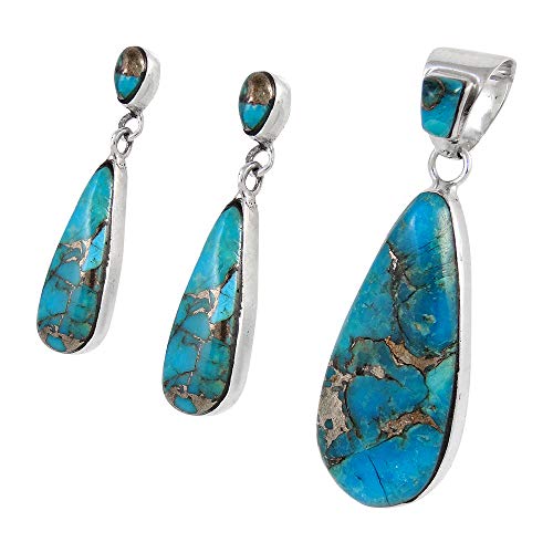 Turquoise Network Sterling Silver Genuine Gemstones Necklace & Earrings Matching Set (Choose Style)3