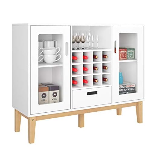 HOMECHO Aparador Moderno con Botellero para 12 botellas Armario de Vino de Gran Capacidad para Almacenamiento para Salón Comedor Cocina de Madera Blanco 100 x 33 x 80.5 cm